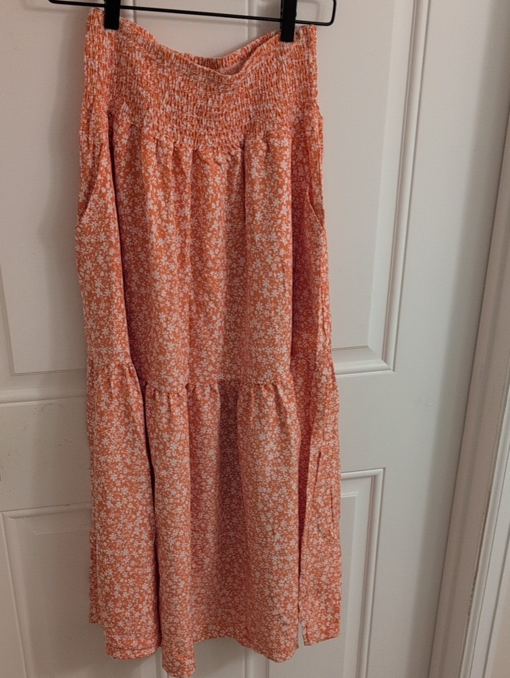 Smocked Waist Orange Floral Maxi Skirt